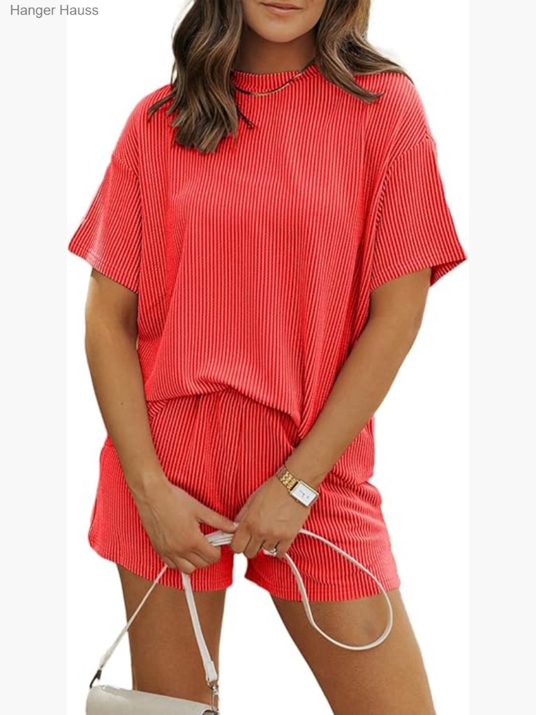 Women's 2 Piece Shorts Set - Ribbed Lounge Matching Outfit Summer Casual